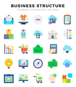 Business Structure elements. Flat web icon set. Simple vector illustration. Illustrazione stock