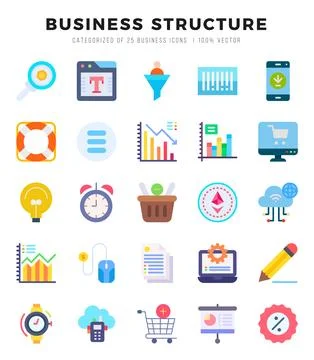 Business Structure elements. Flat web icon set. Simple vector illustration. Stock Illustration