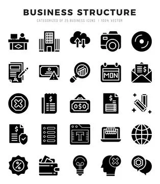 Business Structure elements. Glyph web icon set. Simple vector illustration. Illustrazione stock