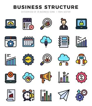 Business Structure elements. Lineal Color web icon set. Simple vector illus.. Stock Illustration