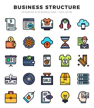 Business Structure elements. Lineal Color web icon set. Simple vector illus.. Illustrazione stock