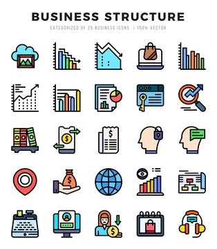 Business Structure elements. Lineal Color web icon set. Simple vector illus.. Illustrazione stock