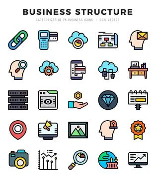 Business Structure elements. Lineal Color web icon set. Simple vector illus.. Stock Illustration