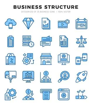 Business Structure elements. Two Color web icon set. Simple vector illustra.. Illustrazione stock