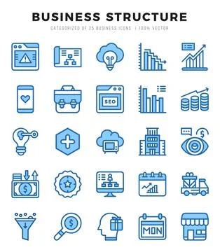 Business Structure elements. Two Color web icon set. Simple vector illustra.. Illustrazione stock