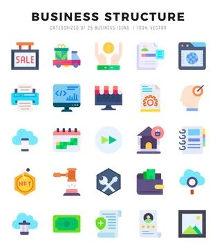 Business Structure Flat icons collection. 25 icon set. Vector illustration. Stockillustratie