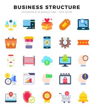 Business Structure Flat icons collection. 25 icon set. Vector illustration. イラスト素材
