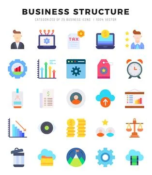 Business Structure Flat icons collection. 25 icon set in a Flat design. Stock Illustration