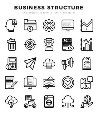 Business Structure Icon Pack 25 Vector Symbols for Web Design. Illustrazione stock