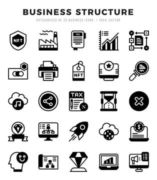 Business Structure Icon Pack 25 Vector Symbols for Web Design. Illustrazione stock