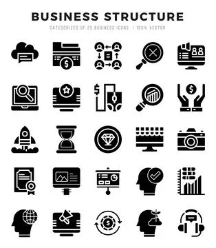Business Structure Icon Pack 25 Vector Symbols for Web Design. Illustrazione stock