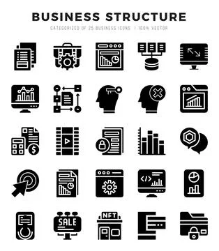 Business Structure Icons bundle. Glyph style Icons. Vector illustration. Stock Illustration