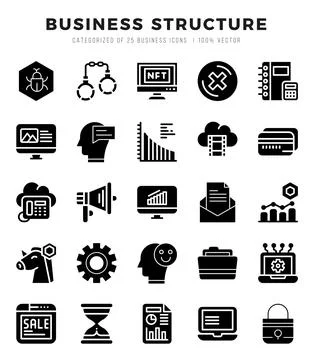Business Structure Icons bundle. Glyph style Icons. Vector illustration. Stockillustratie