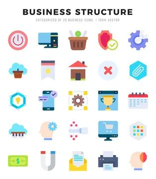Business Structure icons Pack. Flat icons set. Business Structure collectio.. Stock Illustration