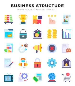 Business Structure icons Pack. Flat icons set. Business Structure collectio.. Stock Illustration