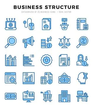 Business Structure Icons Pack. Two Color icons set. Two Color icon collecti.. Ilustración de archivo
