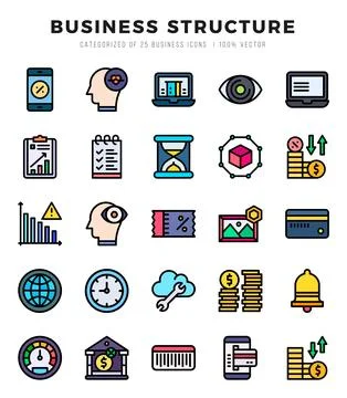 Business Structure icons set. Collection of simple Lineal Color web icons. Stock Illustration