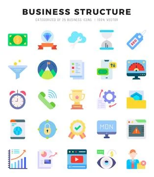 Business Structure web icons in Flat style. Illustrazione stock