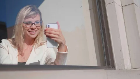 Business Student using Phone for Work, Table Window Space, Marketing Freelance Stock Footage 124724872