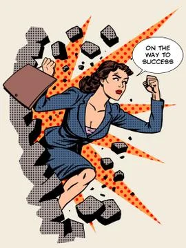 Business success businesswoman breaks the wall Stock Illustration