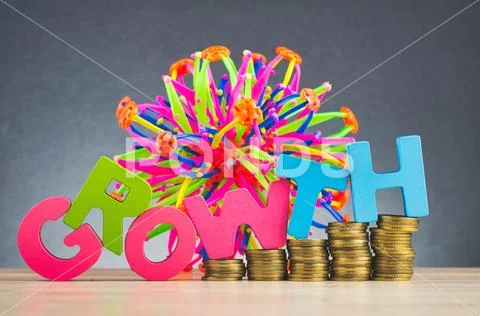 Business success concept, stacking coins and word GROWTH on wooden desk over Stock Photos