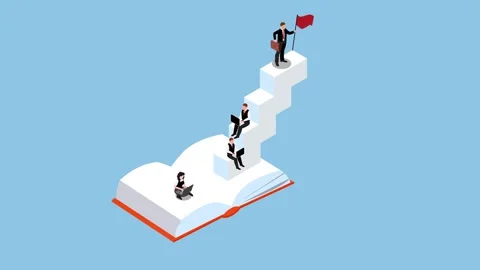 Business Success Concept: Steps of Knowledge and Growth 3d animation cartoon Stock Footage 302528171