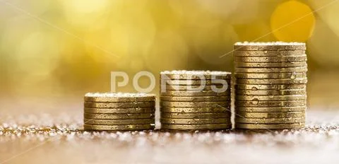 Business success - money coins banner Stock Photos
