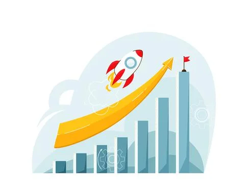 Business success progress vector background. Growing bars graphic with rising Illustrazione stock