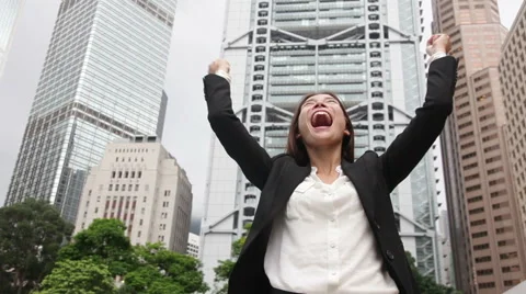 Business success with successful woman -  celebrating professional in Hong Kong Stock Footage