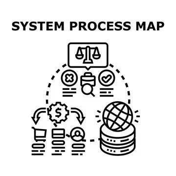 Business system process map optimization concept designing Stock Illustration