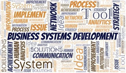 Business Systems Development typography vector word cloud. Illustrazione stock