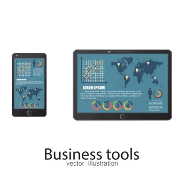 Business tablet and smartphone vector illustration isolated on white Stock Illustration