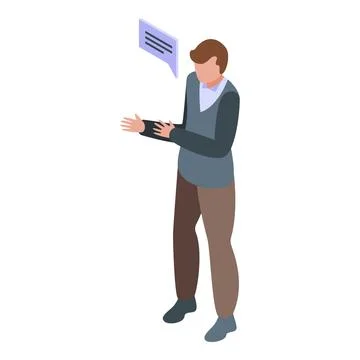 Business talk icon isometric vector. Mobile man face Illustrazione stock