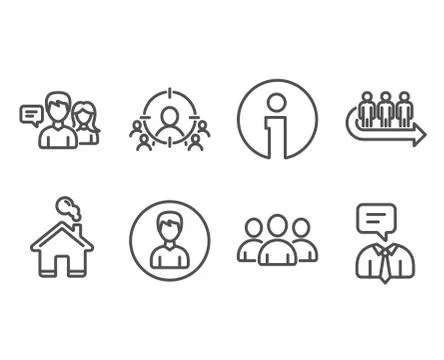 Business targeting, Queue and Group icons. Person, People talking and Support Stock Illustration