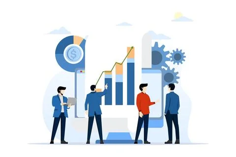 Business team analysis Data and research on monitor dashboard Stock Illustration