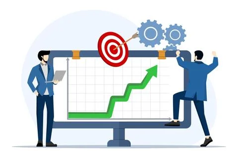 Business team analyzing data and research on dashboard Stock Illustration