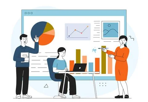 Business team analyzing data charts. Vector illustration Stock Illustration