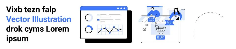 Business team analyzing data on a computer screen with charts and graphs. Onl Illustrazione stock