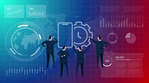 Business team analyzing mobile app performance and loading speed data on Stock Footage 325477294
