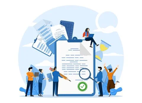 Business team with approved documents. Project completed. Stock Illustration