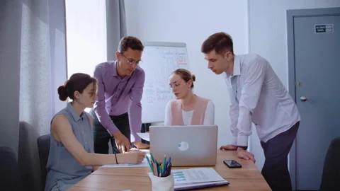 Business team arguing over strategy in office meeting Stock Footage 339608340