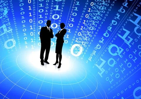 Business team with binary code internet background Stock Illustration