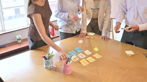 Business Team Brainstorming Around Table With Sticky Notes and Collaborativ.. 動画素材 336569915