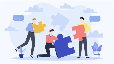 Business team bring puzzle problem solving illustration animated video Stock Footage 279441946
