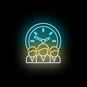 Business team clock time management neon icon Stock-Illustration