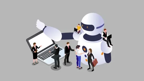 Business Team Collaborating with AI Robot and Technology 3d animation cartoon Stock Footage 302530003