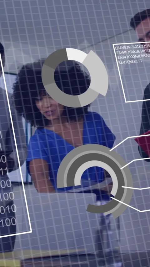 Business team collaborating with data charts and binary code animation Stock-Footage 342915880