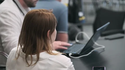 Business team collaborating during technology conference event Stock Footage 278864420
