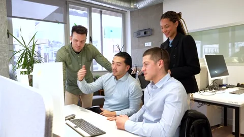 Business team collaboration and problem solving in modern office Stock Footage 308464496