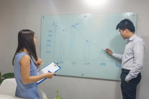 Business team discuss about the decrease of sales Stock Photos